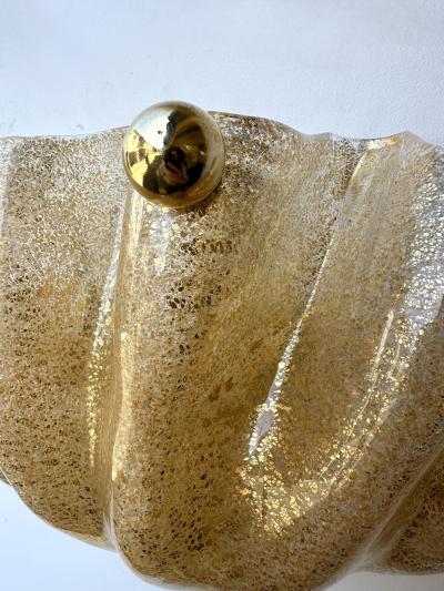 Contemporary Pair of Shell Gold Leaf Murano Glass and Brass Sconces Italy