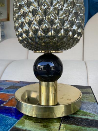 Contemporary Pair of Silver Gold Pineapple Murano Glass and Brass Lamps Italy