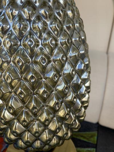 Contemporary Pair of Silver Gold Pineapple Murano Glass and Brass Lamps Italy