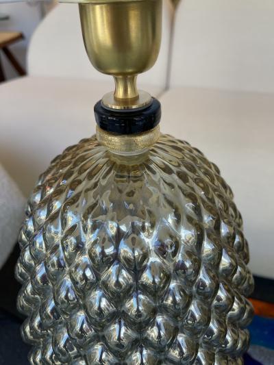 Contemporary Pair of Silver Gold Pineapple Murano Glass and Brass Lamps Italy