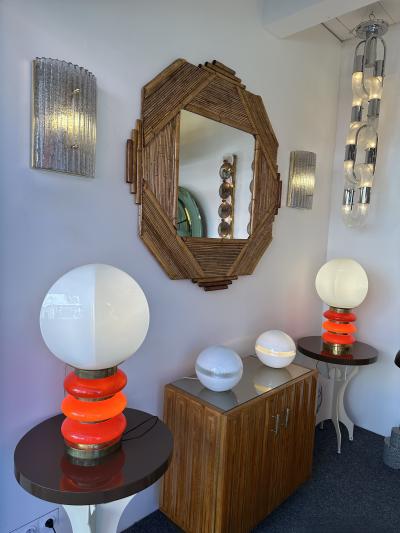 Contemporary Pair of Silver Gray Granita Murano Glass and Brass Sconces Italy