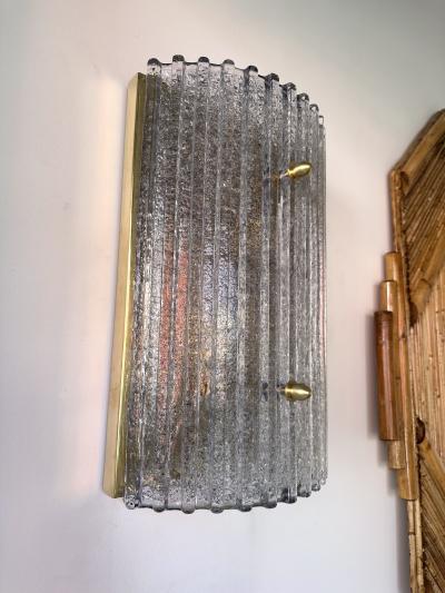 Contemporary Pair of Silver Gray Granita Murano Glass and Brass Sconces Italy