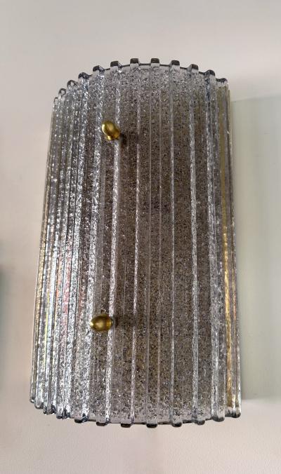 Contemporary Pair of Silver Gray Granita Murano Glass and Brass Sconces Italy