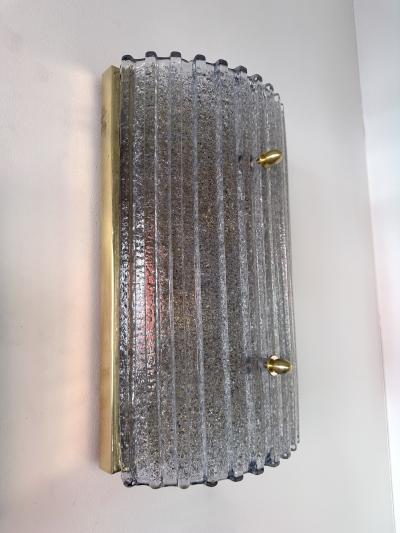 Contemporary Pair of Silver Gray Granita Murano Glass and Brass Sconces Italy