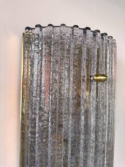 Contemporary Pair of Silver Gray Granita Murano Glass and Brass Sconces Italy