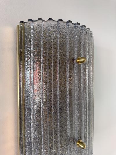 Contemporary Pair of Silver Gray Granita Murano Glass and Brass Sconces Italy