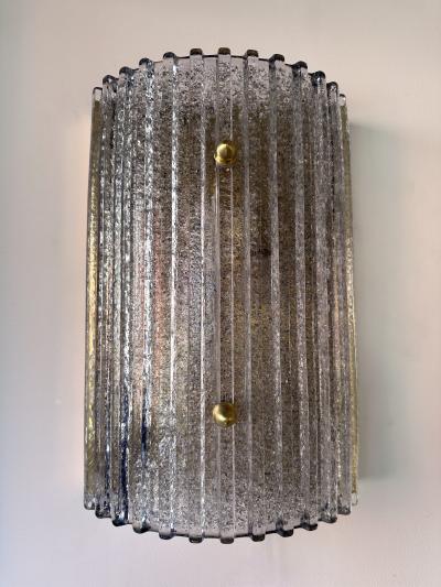 Contemporary Pair of Silver Gray Granita Murano Glass and Brass Sconces Italy