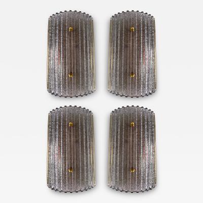 Contemporary Pair of Silver Gray Granita Murano Glass and Brass Sconces Italy