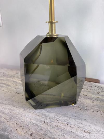 Contemporary Pair of Stone Diamond Murano Glass and Brass Lamps Italy