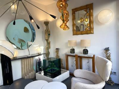 Contemporary Pair of Stone Diamond Murano Glass and Brass Lamps Italy