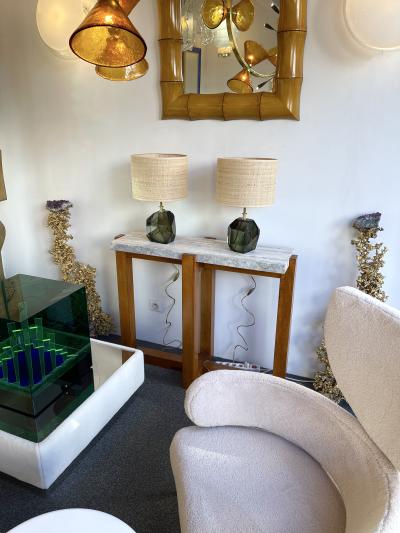 Contemporary Pair of Stone Diamond Murano Glass and Brass Lamps Italy