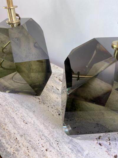 Contemporary Pair of Stone Diamond Murano Glass and Brass Lamps Italy