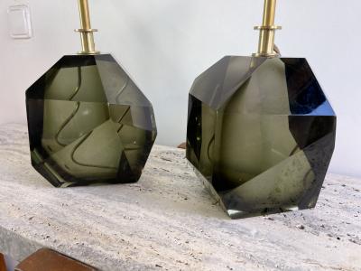 Contemporary Pair of Stone Diamond Murano Glass and Brass Lamps Italy