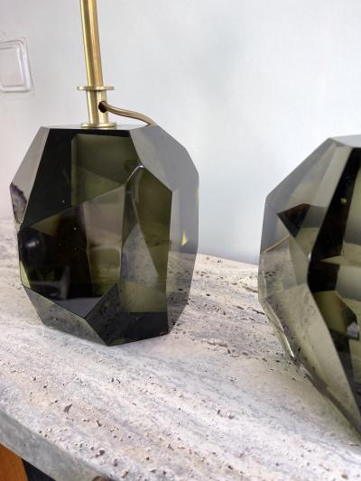 Contemporary Pair of Stone Diamond Murano Glass and Brass Lamps Italy