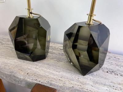 Contemporary Pair of Stone Diamond Murano Glass and Brass Lamps Italy
