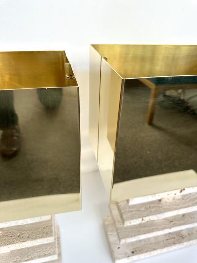 Contemporary Pair of Travertine Blade Lamps and Brass Shades Italy