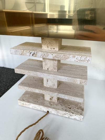 Contemporary Pair of Travertine Blade Lamps and Brass Shades Italy