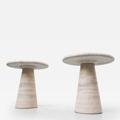 Contemporary Pair of Travertine Side Tables