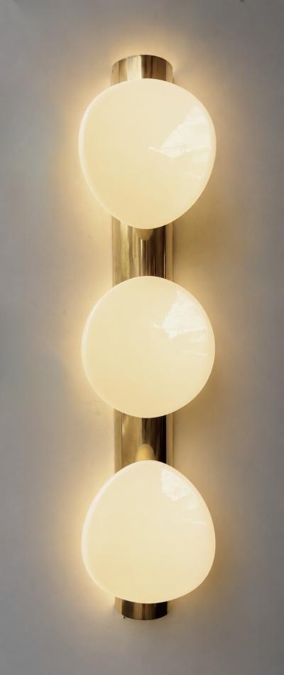 Contemporary Pair of White Murano Glass and Brass Sconces Italy