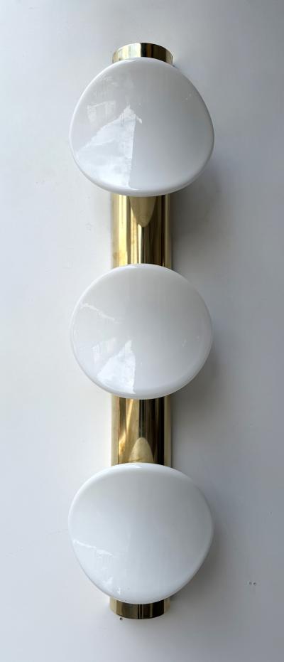 Contemporary Pair of White Murano Glass and Brass Sconces Italy
