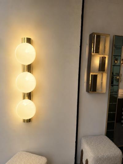 Contemporary Pair of White Murano Glass and Brass Sconces Italy