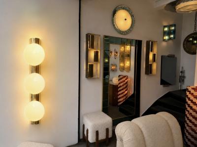 Contemporary Pair of White Murano Glass and Brass Sconces Italy