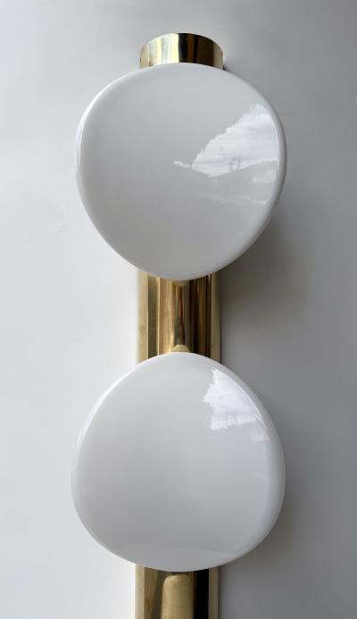 Contemporary Pair of White Murano Glass and Brass Sconces Italy