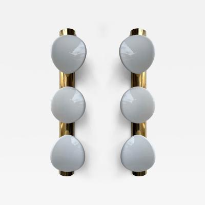 Contemporary Pair of White Murano Glass and Brass Sconces Italy