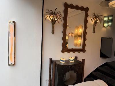 Contemporary Pair of White Pennellate Murano Glass and Brass Sconces Italy