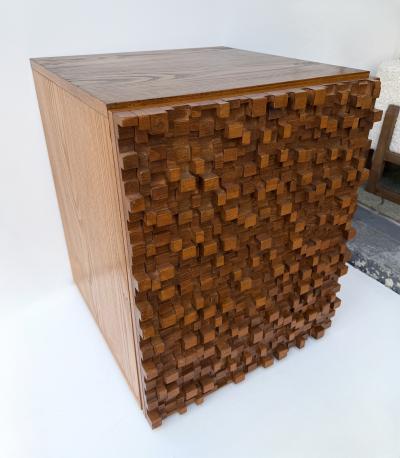 Contemporary Pair of Wood Marquetry Cube Bedside Tables Italy