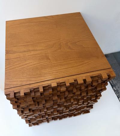 Contemporary Pair of Wood Marquetry Cube Bedside Tables Italy