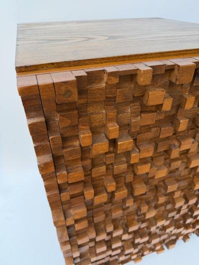 Contemporary Pair of Wood Marquetry Cube Bedside Tables Italy