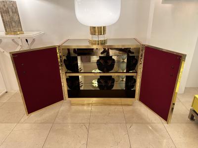 Contemporary Pair of Wood Pliss Brass Mirror Buffets Cabinets Italy