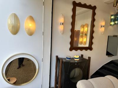 Contemporary Pair of Yellow Gold Leaf Murano Glass and Brass Sconces Italy