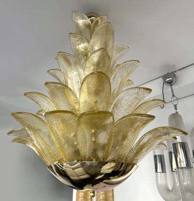 Contemporary Palm Pendant Lighting Gold Murano Glass and Brass Italy