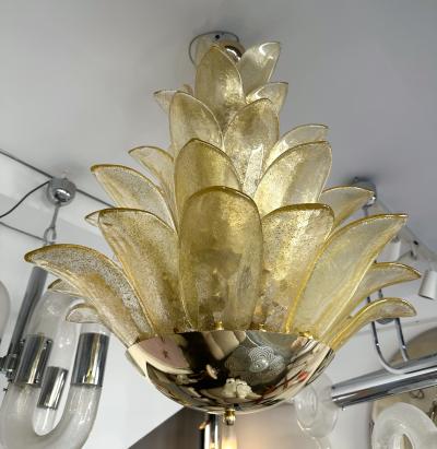 Contemporary Palm Pendant Lighting Gold Murano Glass and Brass Italy