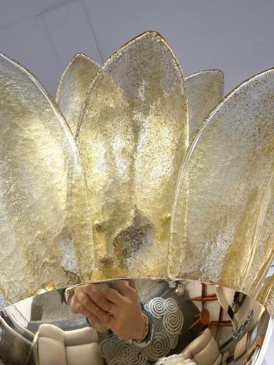 Contemporary Palm Pendant Lighting Gold Murano Glass and Brass Italy