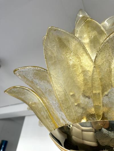 Contemporary Palm Pendant Lighting Gold Murano Glass and Brass Italy