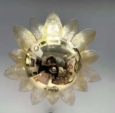 Contemporary Palm Pendant Lighting Gold Murano Glass and Brass Italy