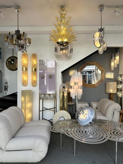 Contemporary Palm Pendant Lighting Gold Murano Glass and Brass Italy