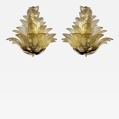 Contemporary Palm Pendant Lighting Gold Murano Glass and Brass Italy