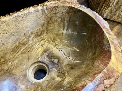 Contemporary Petrified Wood Sink in Beige Brown Yellow and Pink Tones 2024