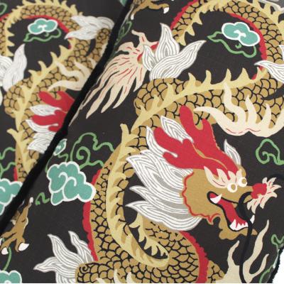 Contemporary Pillow Pair in Cotton and Dragon Print