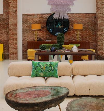 Contemporary Pillow Pair in Cotton and Green Dragon Print