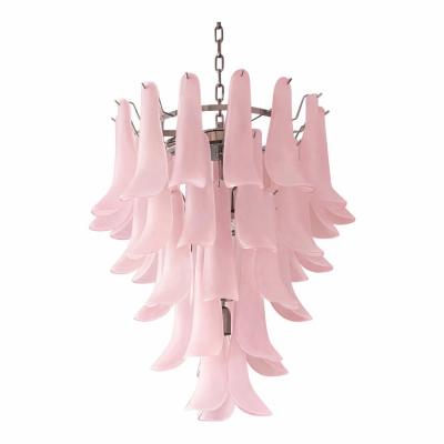 Contemporary Pink Frosted Selle Murano Glass Chandelier in Mazzega Style