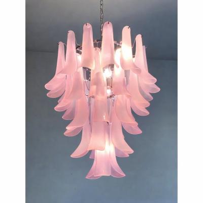 Contemporary Pink Frosted Selle Murano Glass Chandelier in Mazzega Style