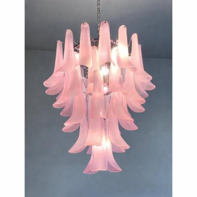 Contemporary Pink Frosted Selle Murano Glass Chandelier in Mazzega Style