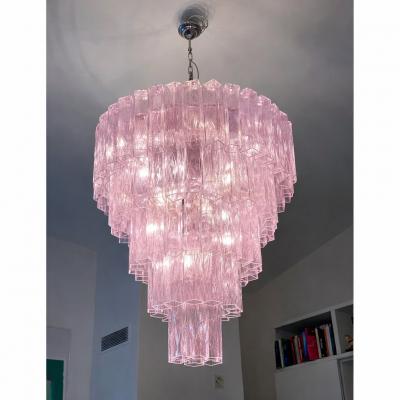 Contemporary Pink Square Tubes Murano Glass Chandelier