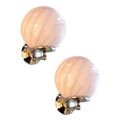 Contemporary Pink Swirl Rods Murano Glass Wall Sconce Set of Two