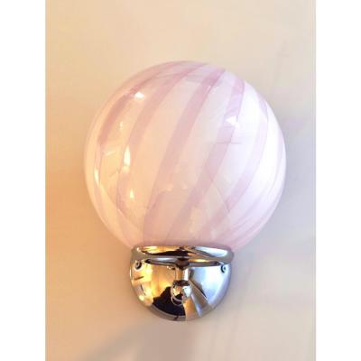 Contemporary Pink Swirl Rods Murano Glass Wall Sconce Set of Two
